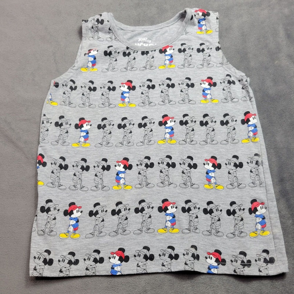 Disney Junior Mickey Mouse Gray Sleeveless Tank Top Size 7 Girls 100% Cotton